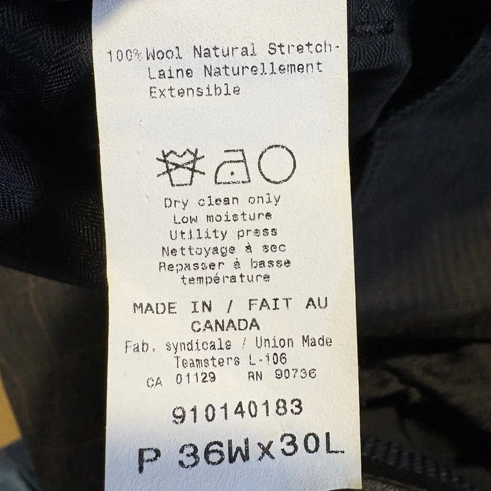 Ralph‎ Lauren Dress Pants Mens 36Wx30L Gray Windowpane Wool Trousers Canada Made